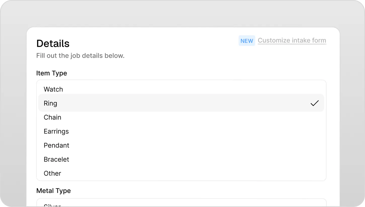 Workbench intake form showing customizable job detail fields
