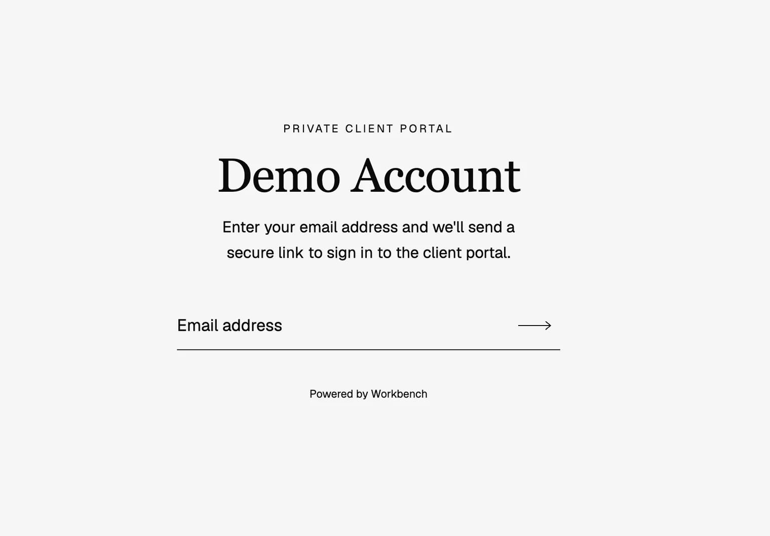 The customer-facing portal login page