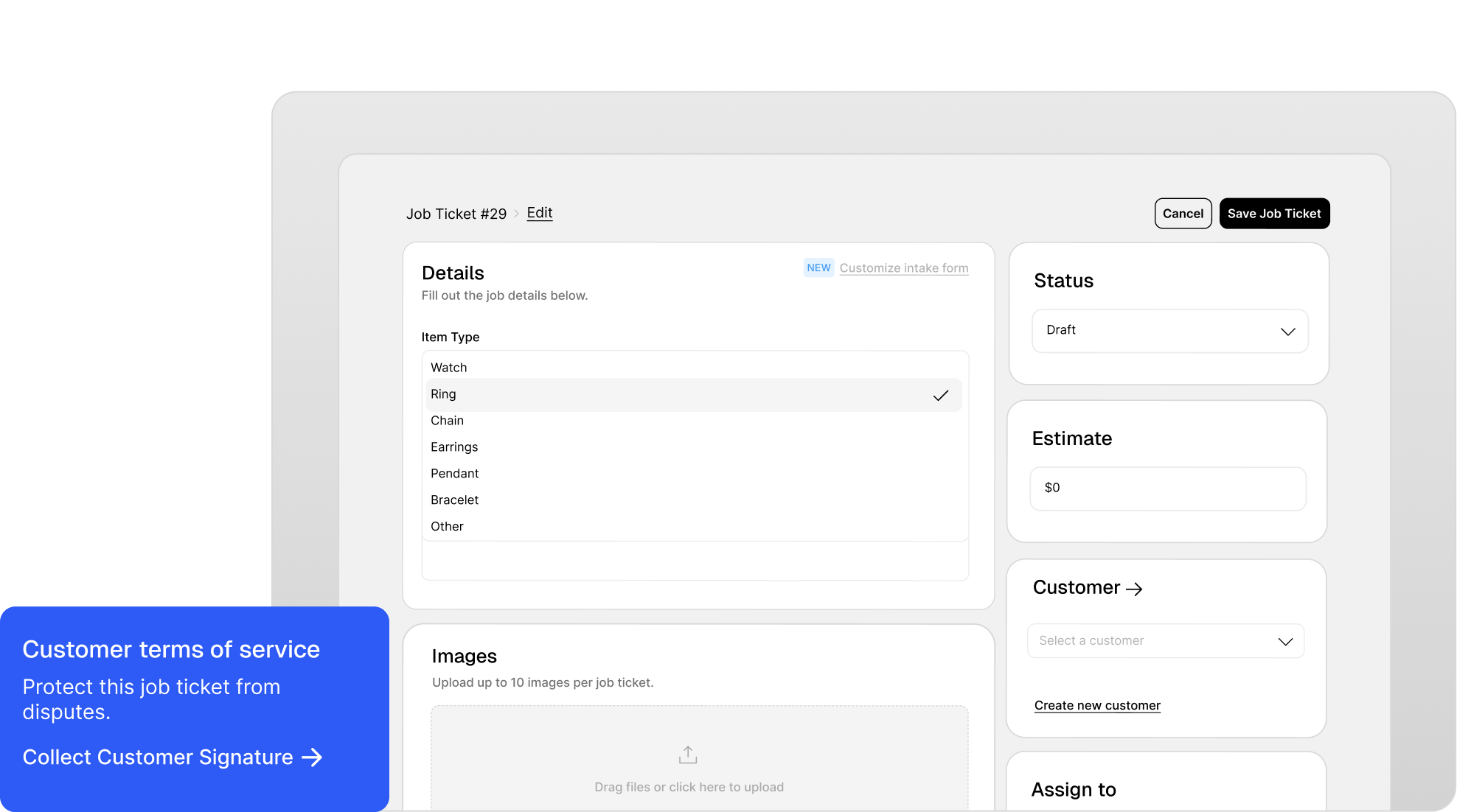 Workbench intake screen showing photo capture step