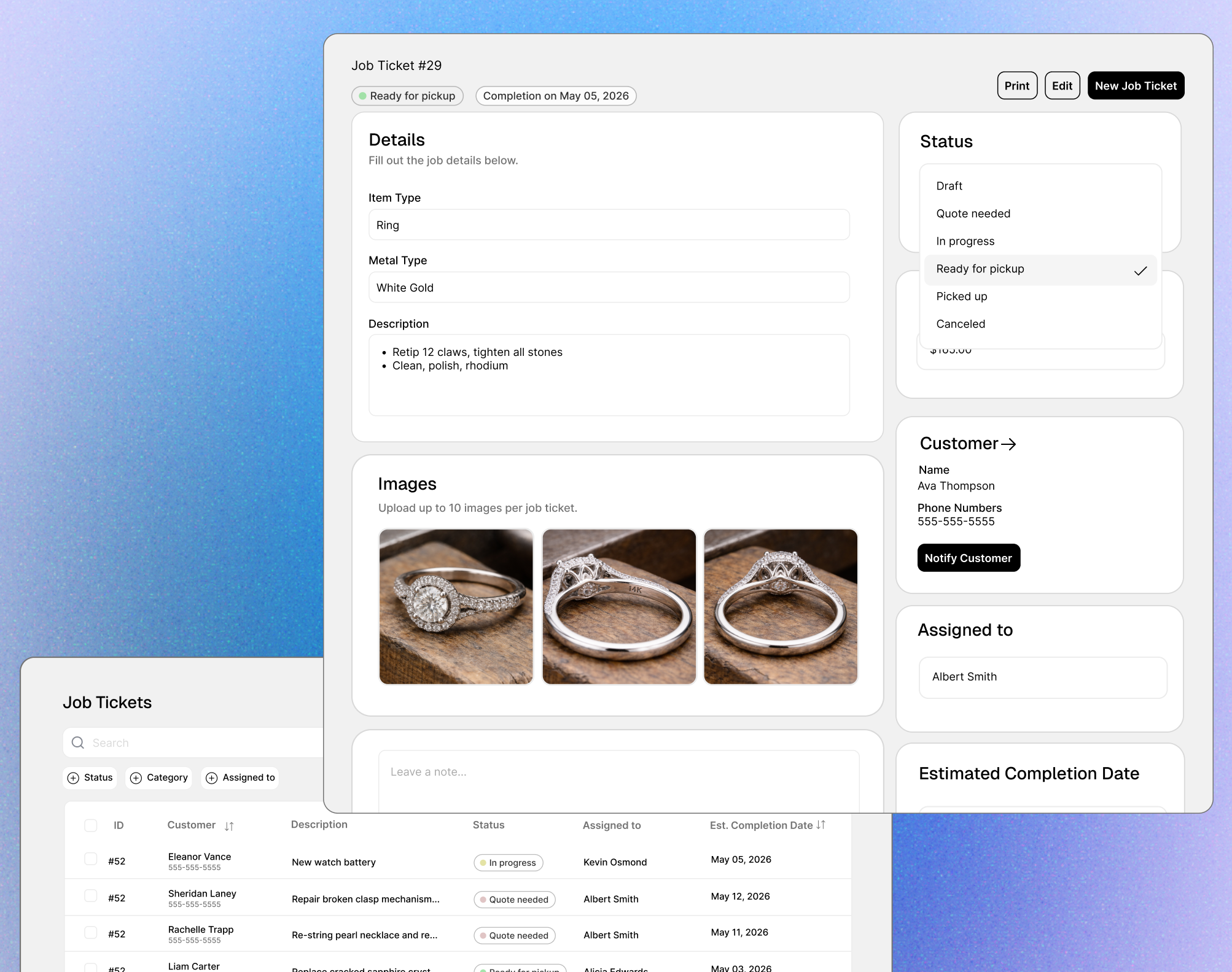 Workbench job dashboard — repair shop management software